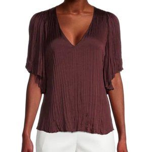 NWT VINCE Crushed Satin Flutter Sleeve V-Neck Popover sz M
